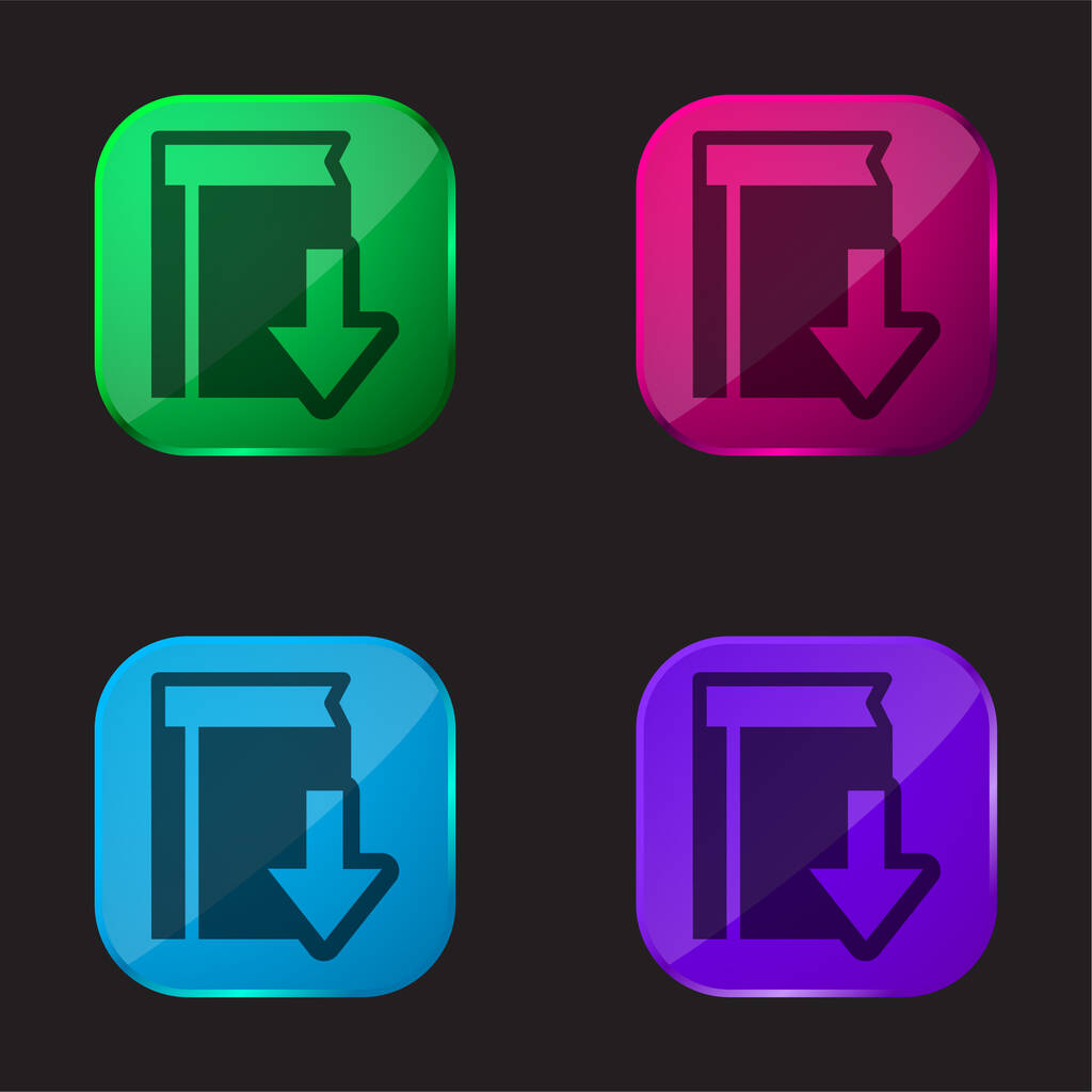 Βιβλίο Download Interface Σύμβολο τέσσερις χρώμα γυαλί εικονίδιο κουμπί - Διάνυσμα, εικόνα