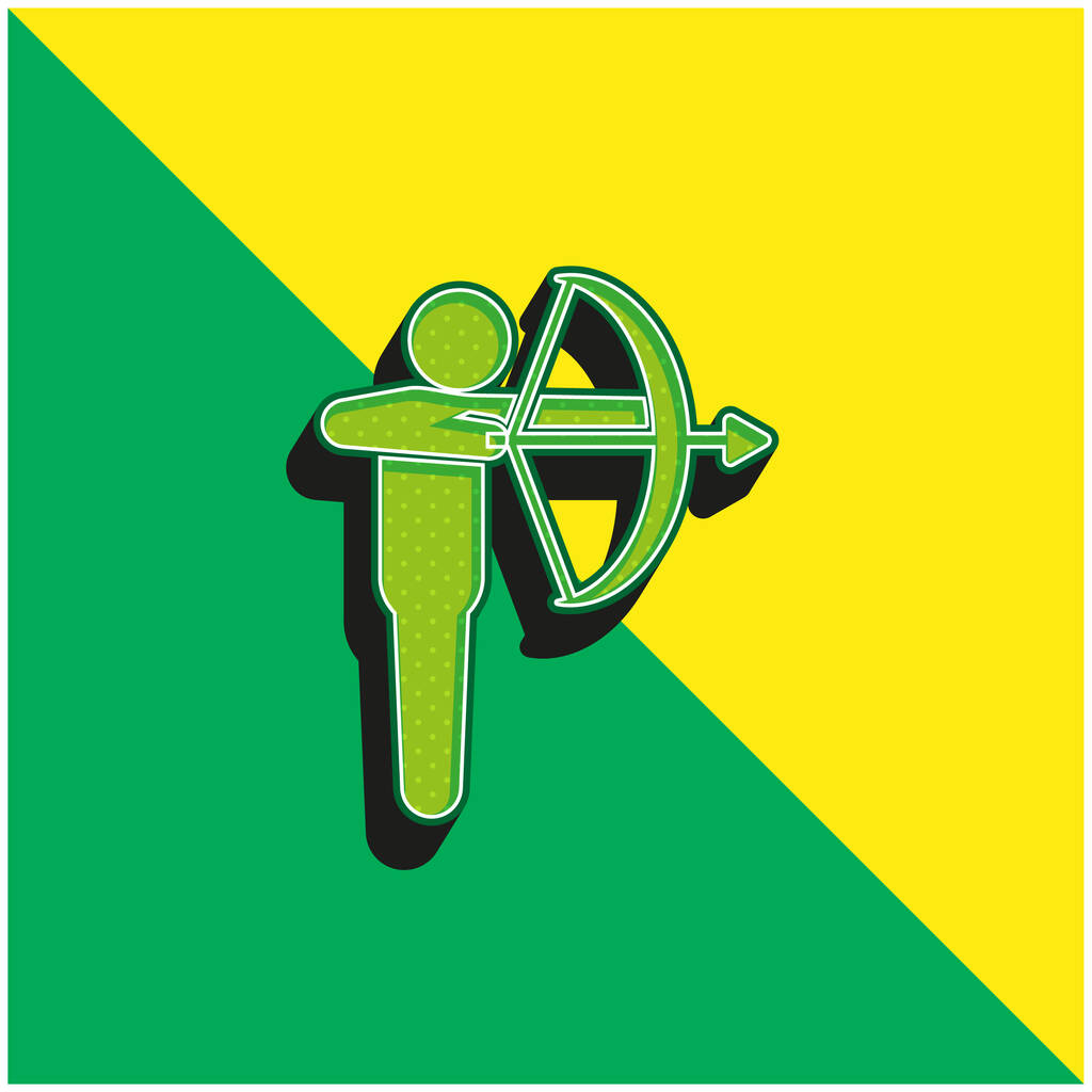 Стрельба из лука Зеленый и желтый современный 3D логотип векторной иконы - Вектор,изображение