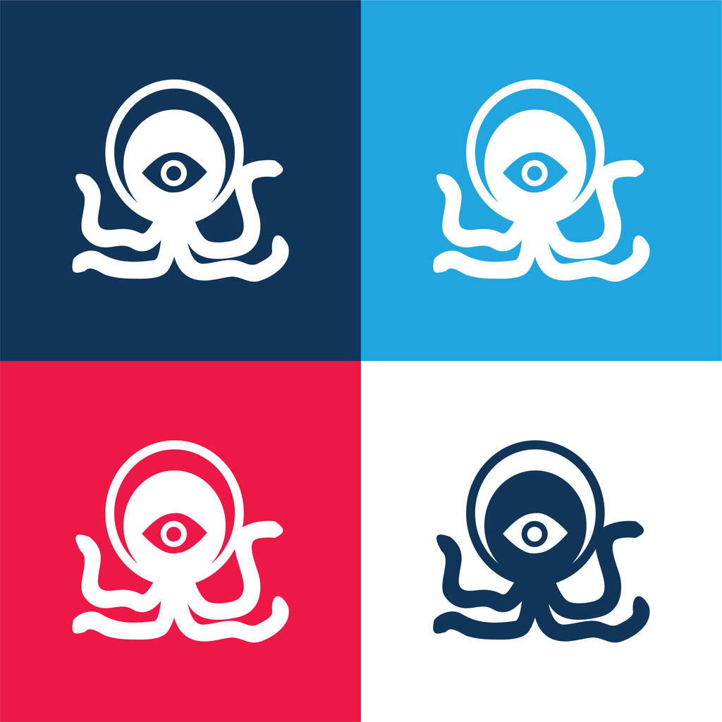 Чужой Существо синий и красный четыре цвета минимальный набор значков - Вектор,изображение