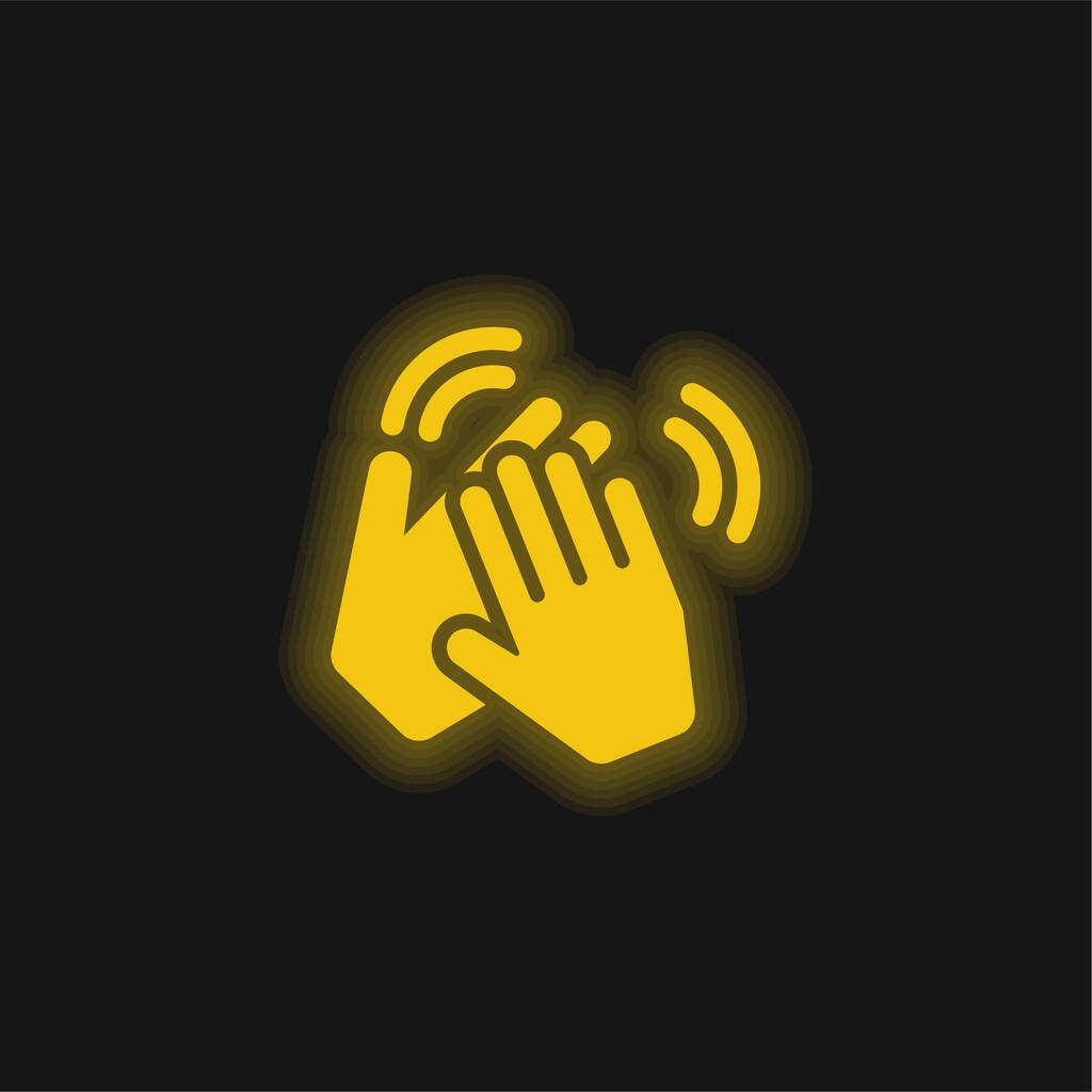 Аплодисменты желтая светящаяся неоновая икона - Вектор,изображение