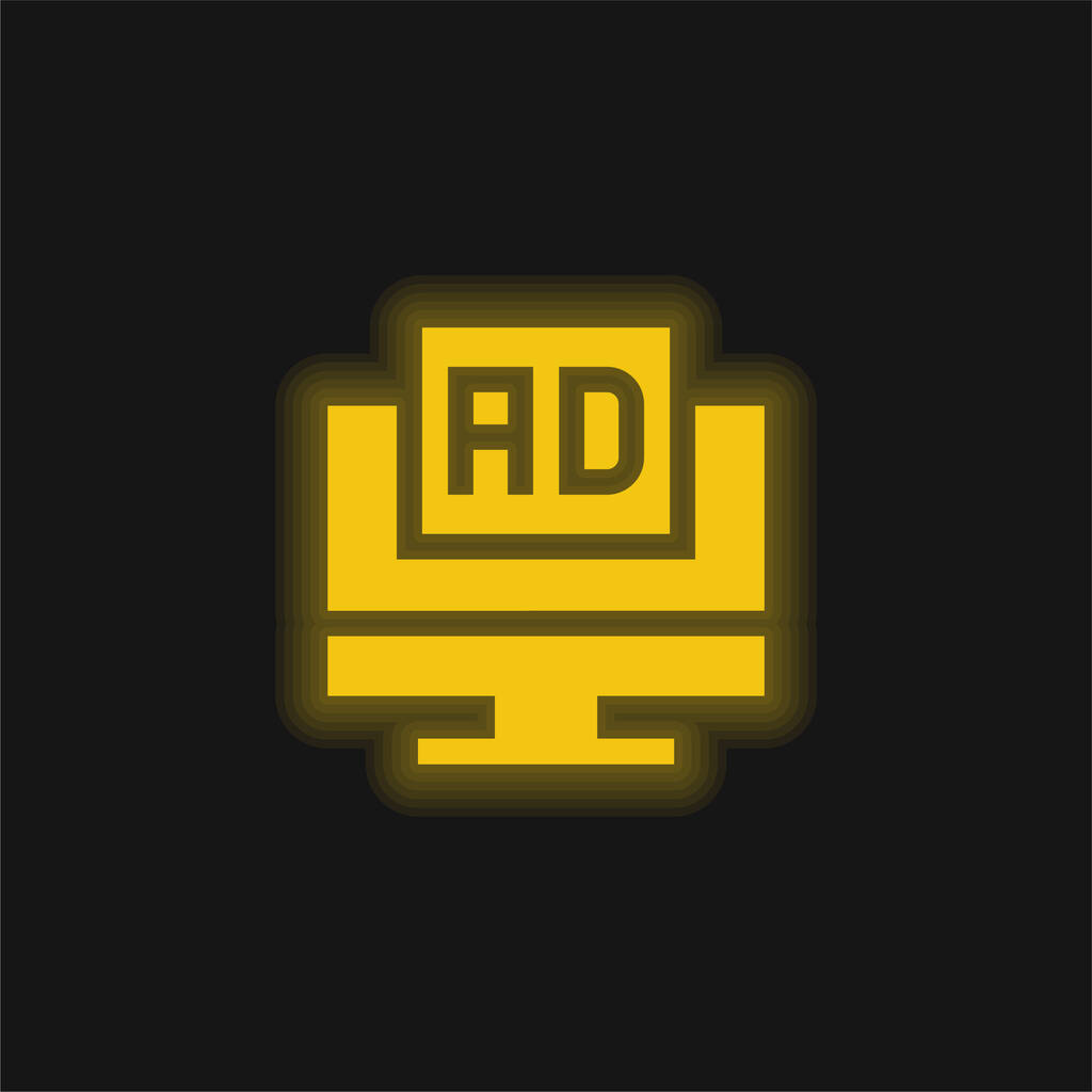 Advertisements keltainen hehkuva neon kuvake - Vektori, kuva