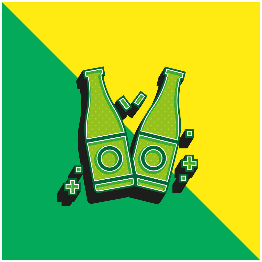 Bottiglie Logo icona vettoriale 3D moderna verde e gialla - Vettoriali, immagini