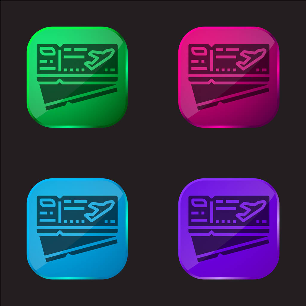 Tarjeta de embarque icono de botón de cristal de cuatro colores - Vector, imagen