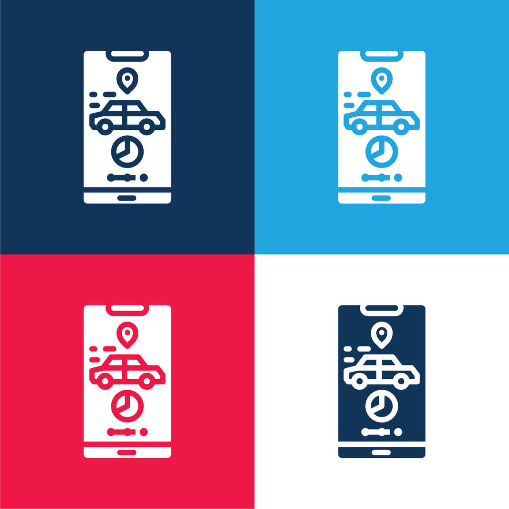 Zastosowanie niebieski i czerwony zestaw czterech kolorów minimalnej ikony - Wektor, obraz