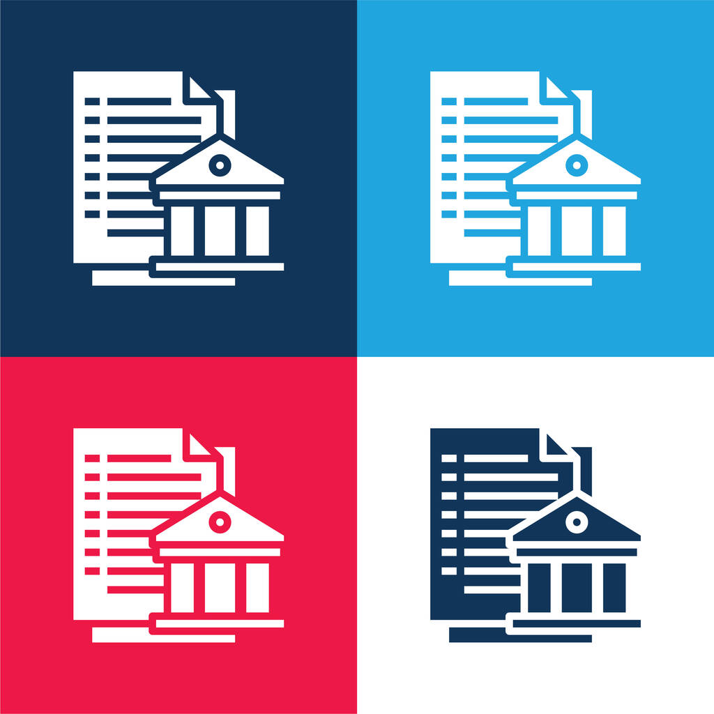Ensemble d'icônes minime quatre couleurs bleu et rouge bancaire - Vecteur, image
