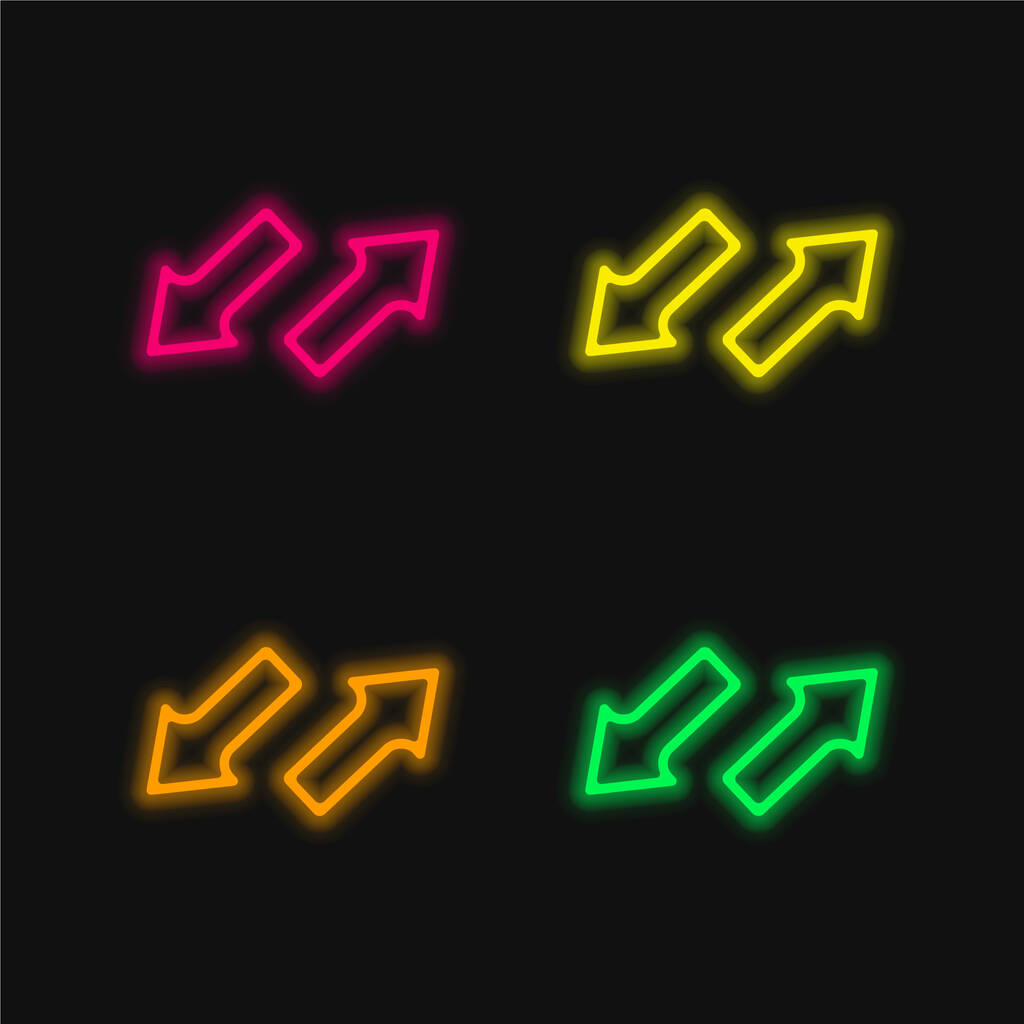 Flechas en direcciones opuestas cuatro colores brillante icono de vectores de neón - Vector, Imagen