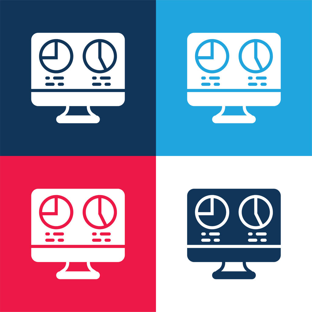 Analítica azul y rojo conjunto de iconos mínimo de cuatro colores - Vector, imagen
