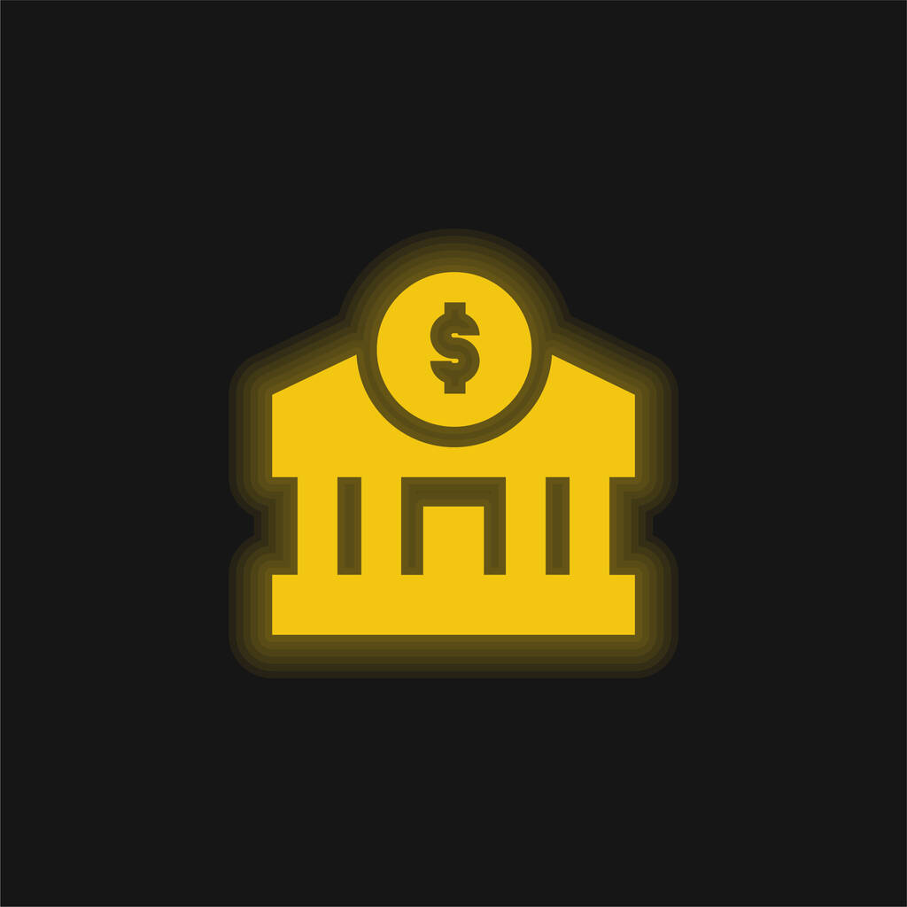 Bank yellow glowing neon icon - Vector, Image