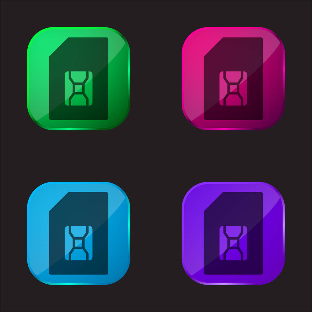 Tarjeta SIM grande icono de botón de cristal de cuatro colores - Vector, Imagen