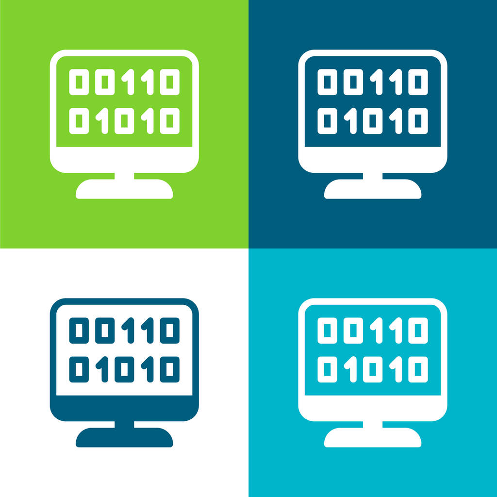 Binární kód Byt čtyři barvy minimální ikona nastavena - Vektor, obrázek