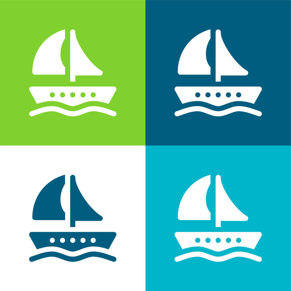 Barco plano de cuatro colores icono mínimo conjunto - Vector, imagen