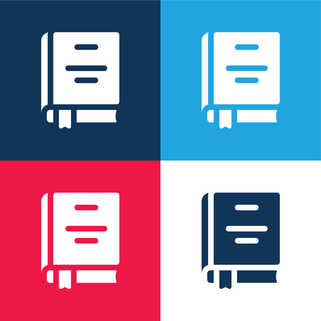 Libro azul y rojo conjunto de iconos mínimo de cuatro colores - Vector, imagen