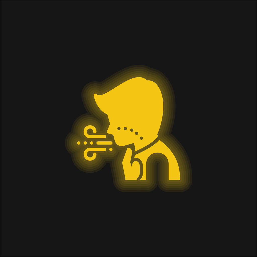 Respiração amarelo brilhante ícone de néon - Vetor, Imagem