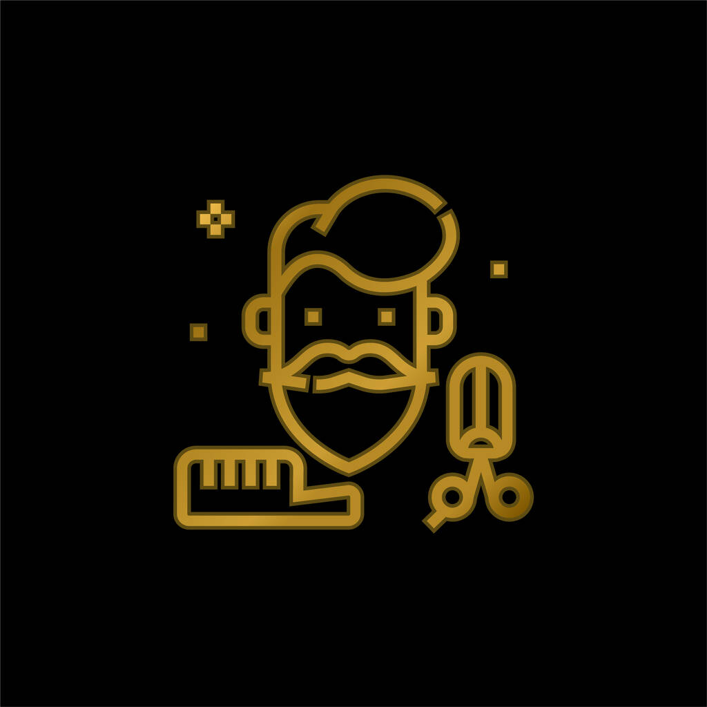 Barba chapado en oro icono metálico o logo vector - Vector, imagen
