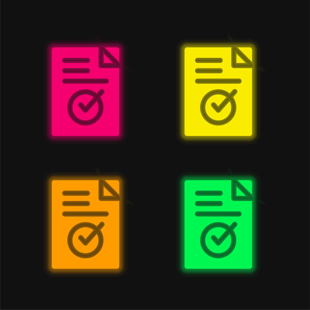 Jóváhagyása négy szín izzó neon vektor ikon - Vektor, kép