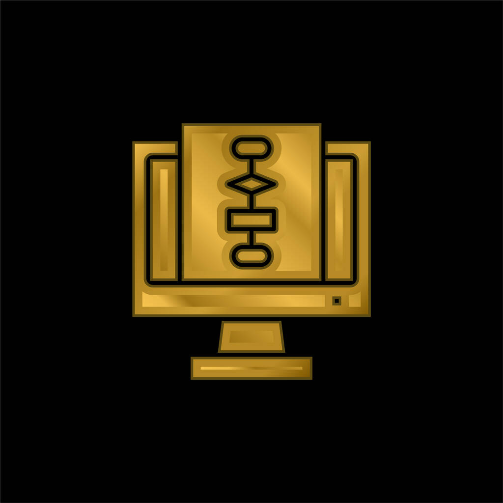 Algorithm gold plated metalic icon or logo vector - Vector, Image