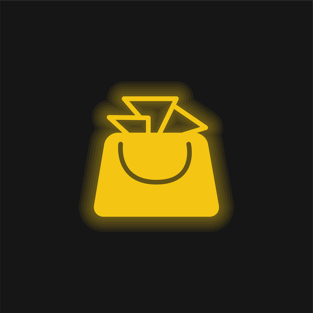 Сумка для дам желтый светящийся неоновый значок - Вектор,изображение