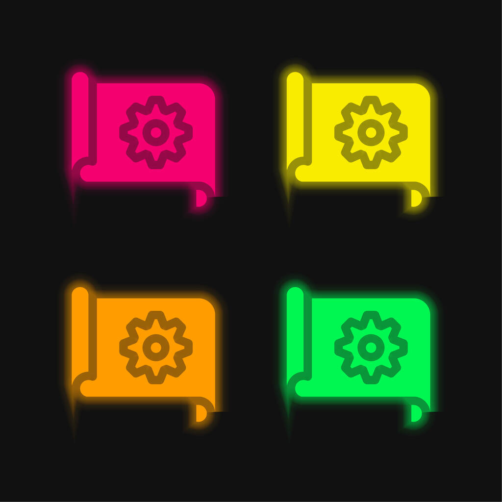 Plano de cuatro colores brillante icono de vectores de neón - Vector, imagen