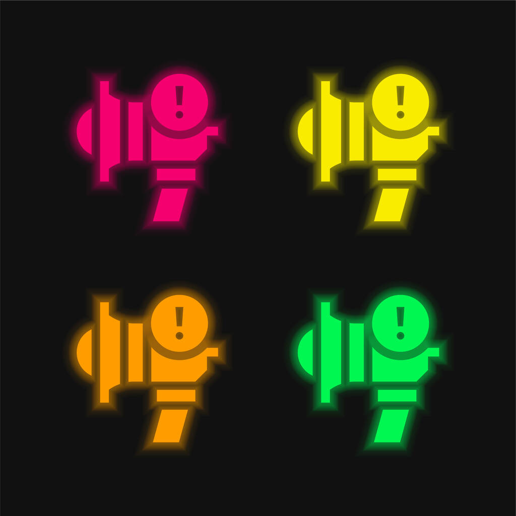 Тревога четыре цвета светящийся неоновый вектор значок - Вектор,изображение