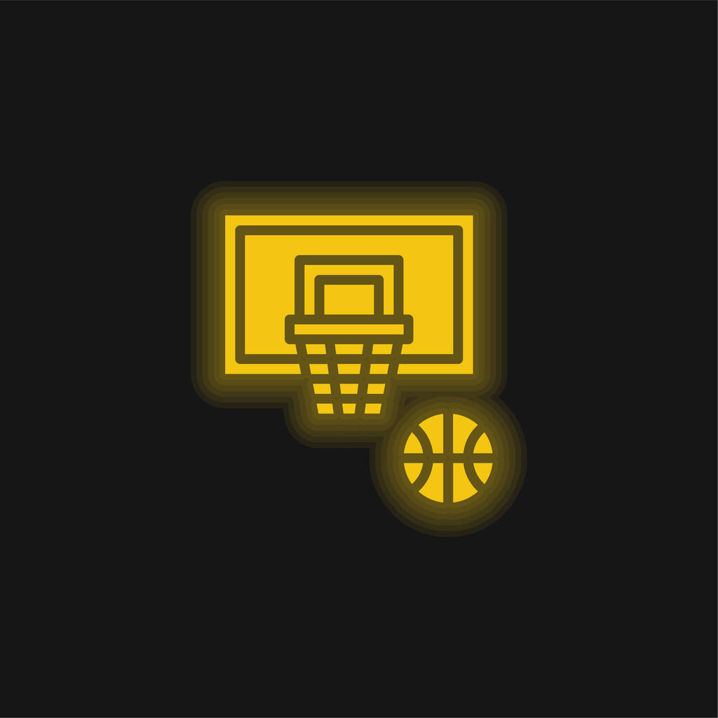 Μπάσκετ κίτρινο λαμπερό νέον εικονίδιο - Διάνυσμα, εικόνα