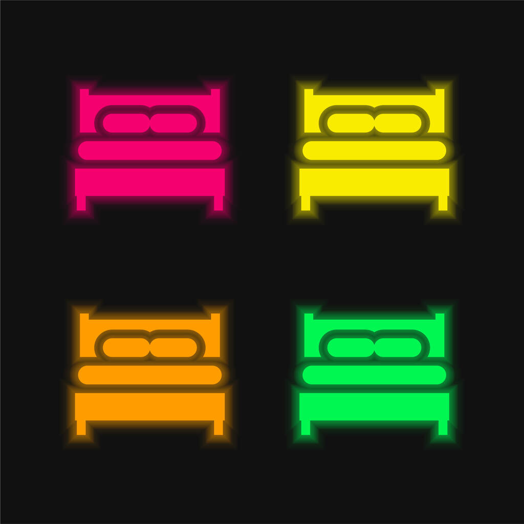 Letto quattro colori incandescente icona vettoriale al neon - Vettoriali, immagini