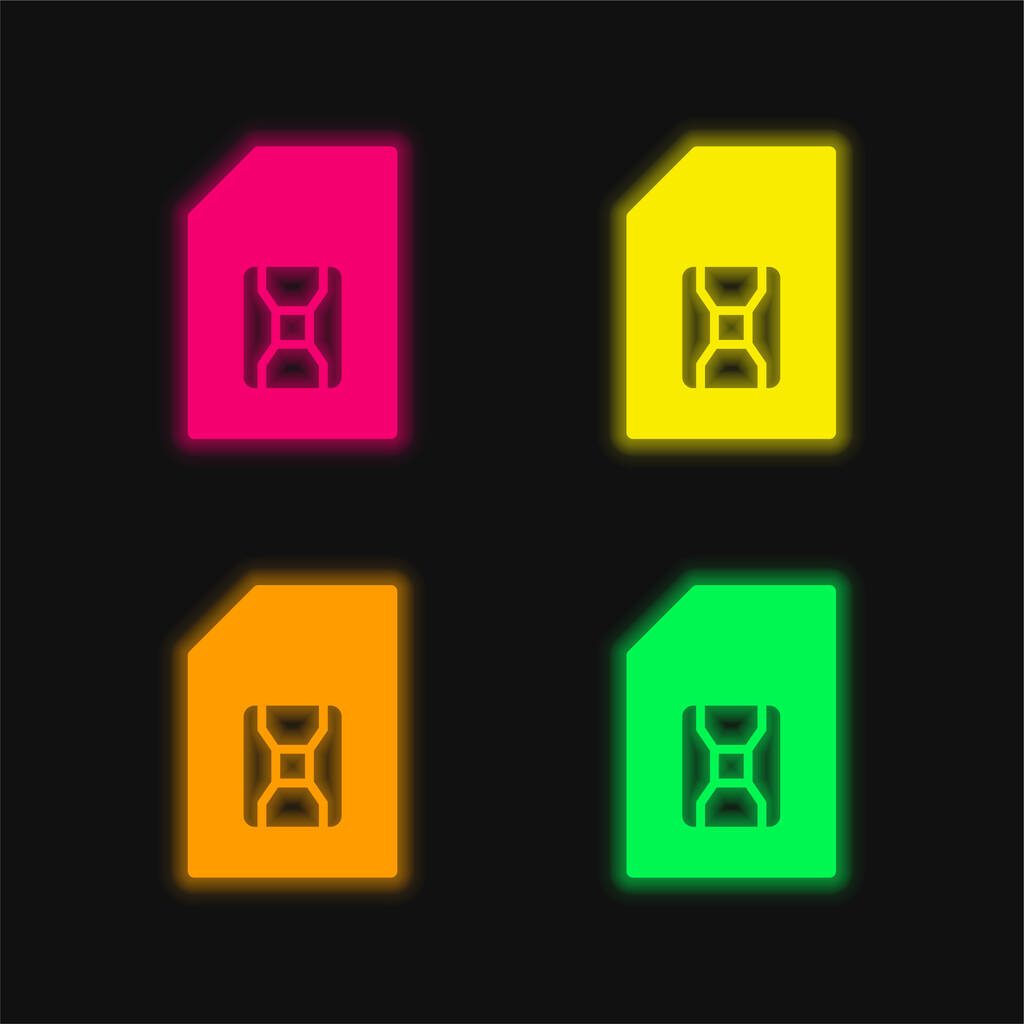 Büyük SIM Kart Dört renk parlayan neon vektör simgesi - Vektör, Görsel