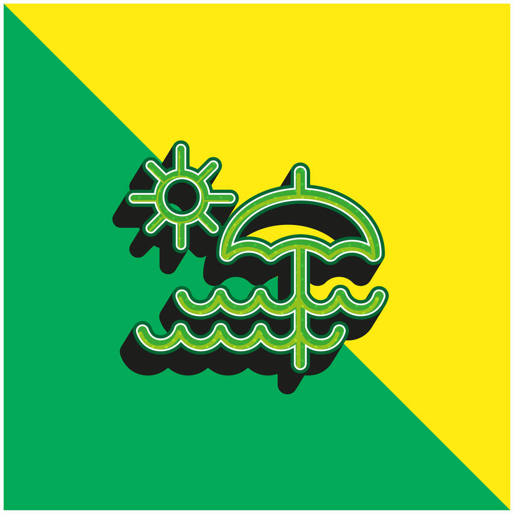 Día de la playa verde y amarillo moderno 3d vector icono logo - Vector, Imagen