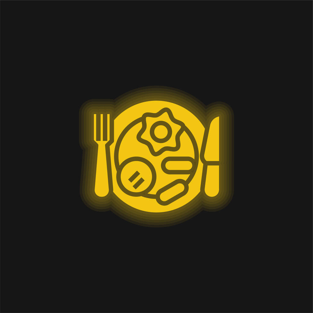 Śniadanie żółty świecący neon ikona - Wektor, obraz