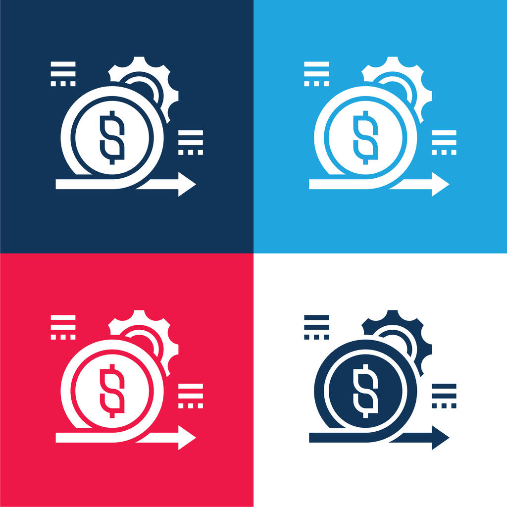 Ágil azul y rojo conjunto de iconos mínimo de cuatro colores - Vector, imagen