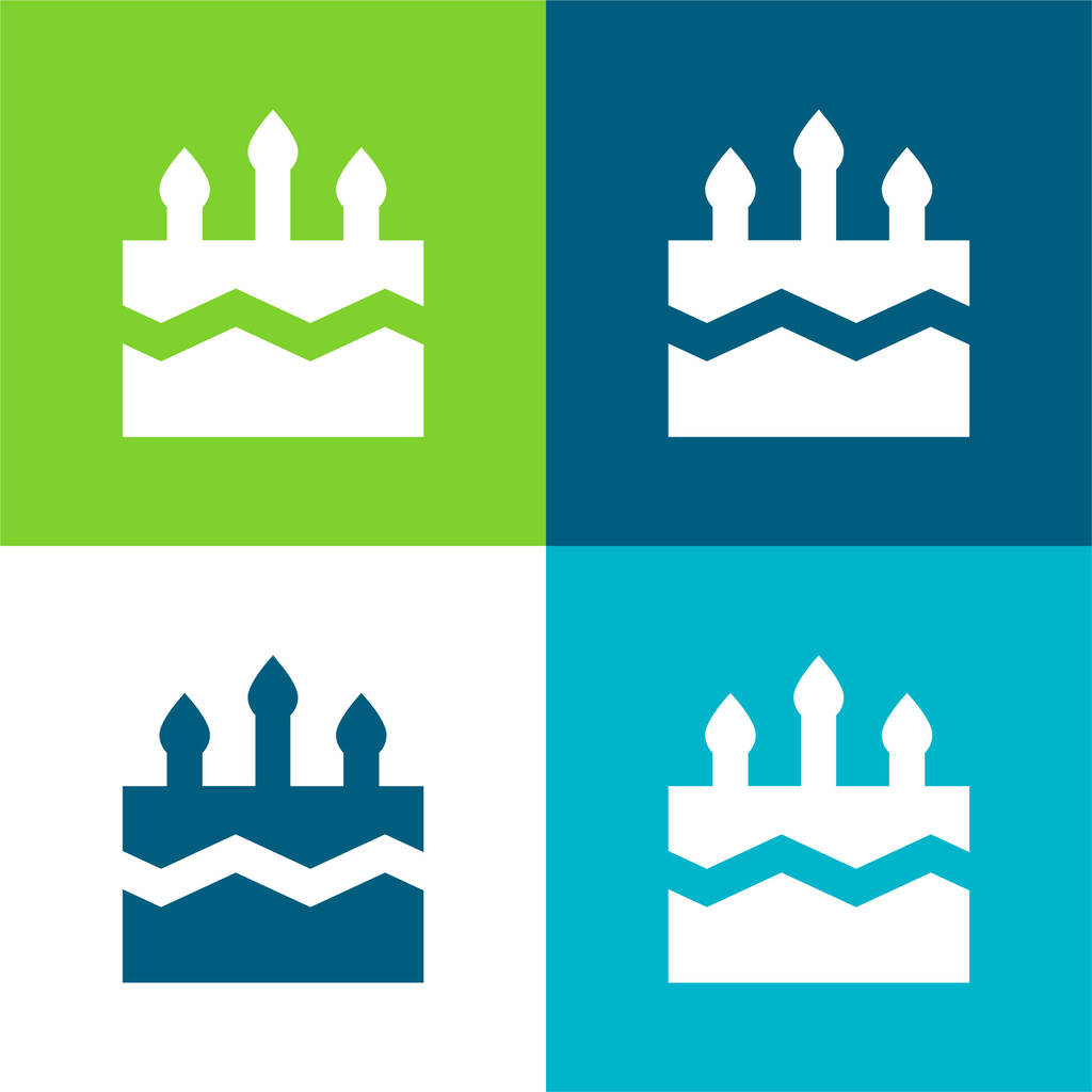 Tort urodzinowy płaski cztery kolory minimalny zestaw ikon - Wektor, obraz