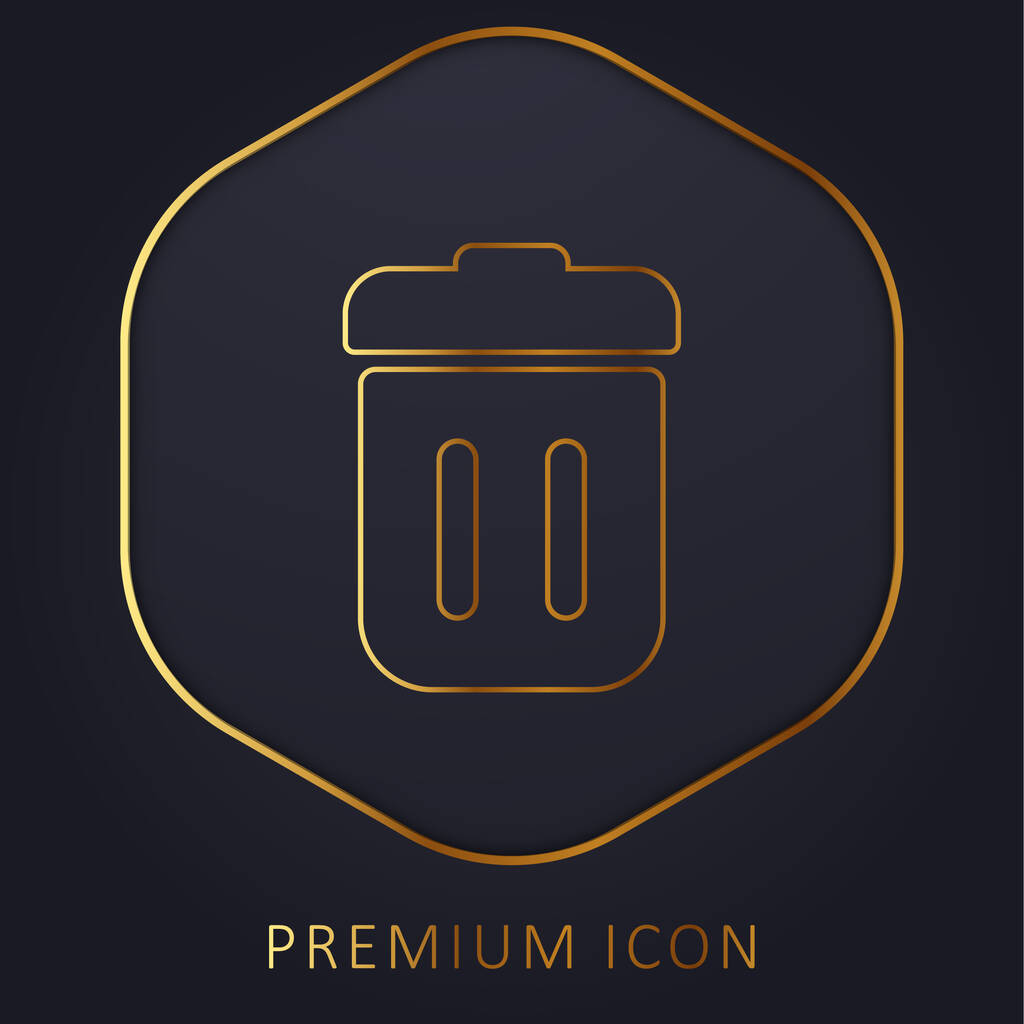 Papelera con tapa de línea dorada logotipo premium o icono - Vector, imagen