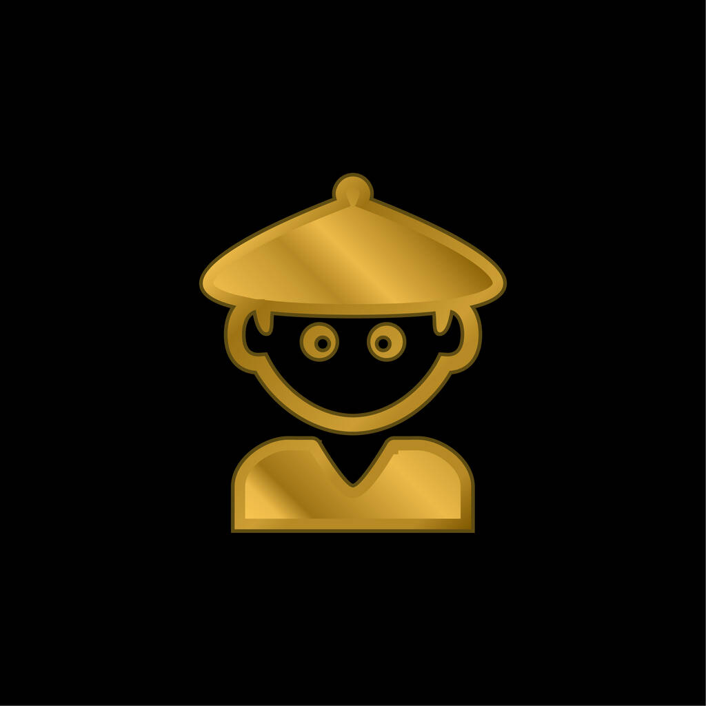 Хлопчик з китайським капелюхом золотий покритий металевою іконою або вектор логотипу - Вектор, зображення