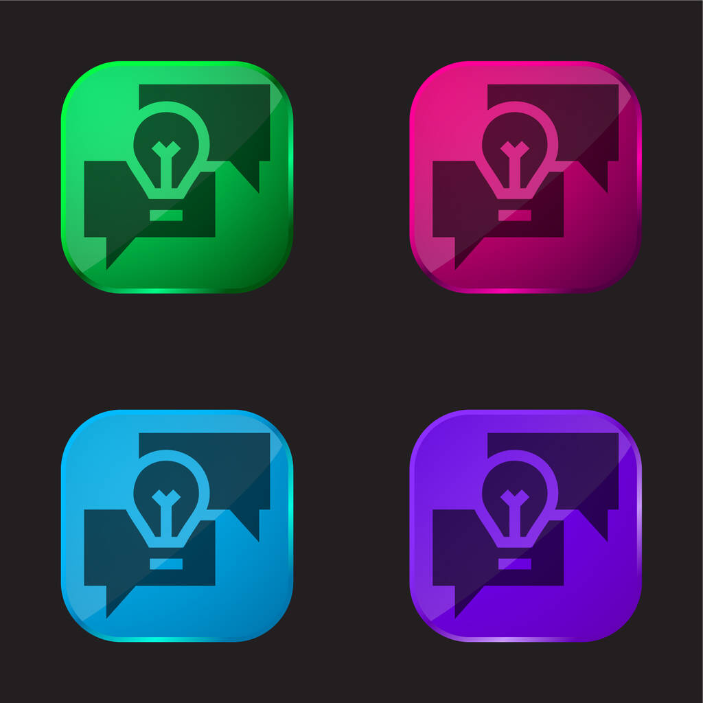 Brainstorming icône de bouton en verre quatre couleurs - Vecteur, image