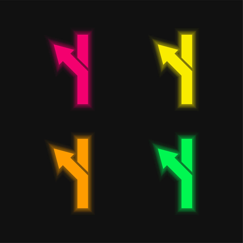 Arrow Shape Turning To Left four color glowing neon vector icon - Vector, Image