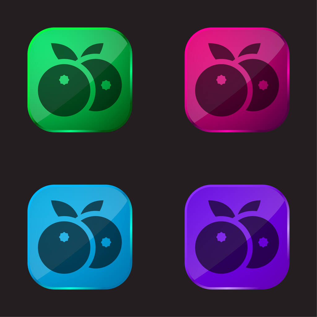 Blueberries ícone de botão de vidro de quatro cores - Vetor, Imagem