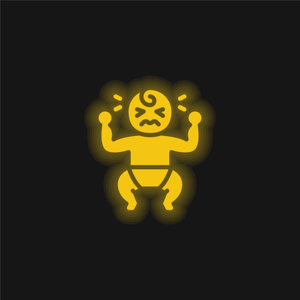 Baby Crying yellow glowing neon icon - Vector, Image