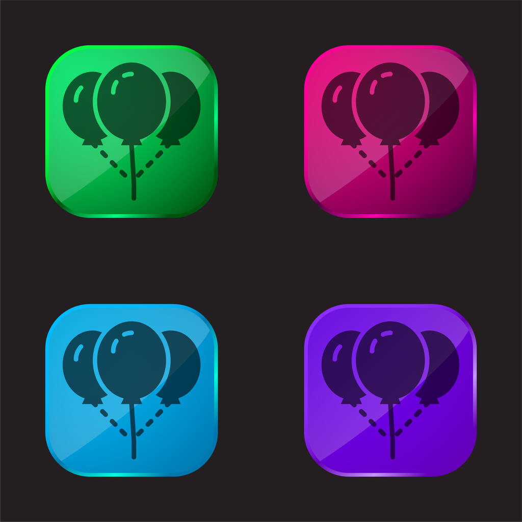 Luftballons vier Farben Glasknopf-Symbol - Vektor, Bild