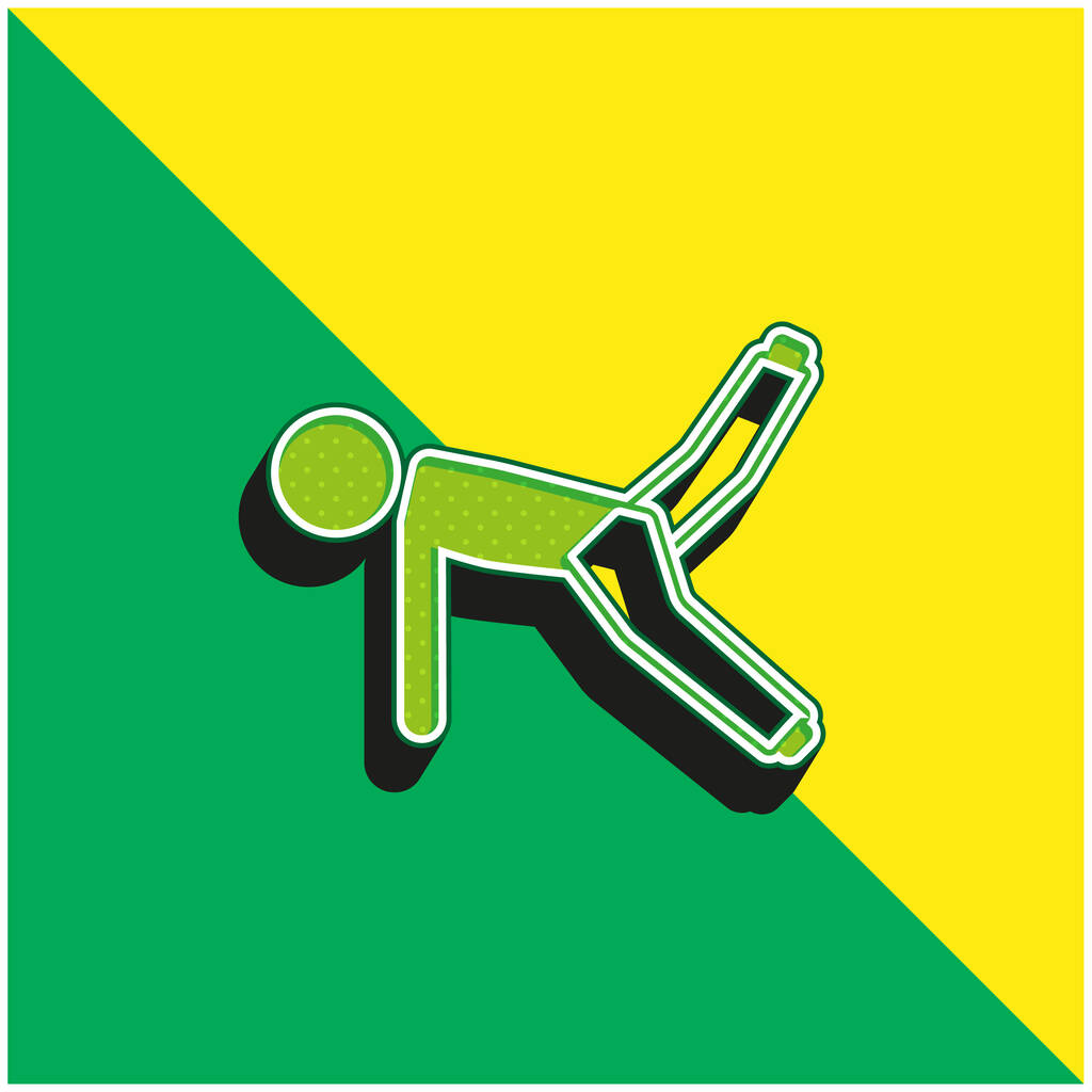 Garçon sur le sol jambes extensibles vert et jaune logo icône vectorielle 3d moderne - Vecteur, image