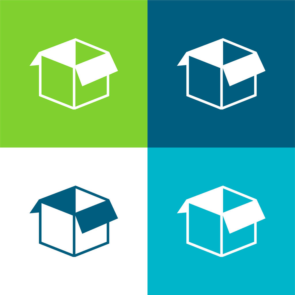 Caja de forma abierta plana de cuatro colores mínimo icono conjunto - Vector, Imagen