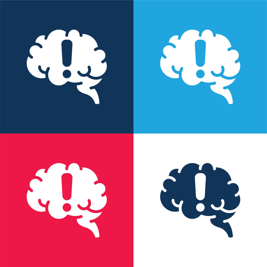 Brain blue and red four color minimal icon set - Vector, Image