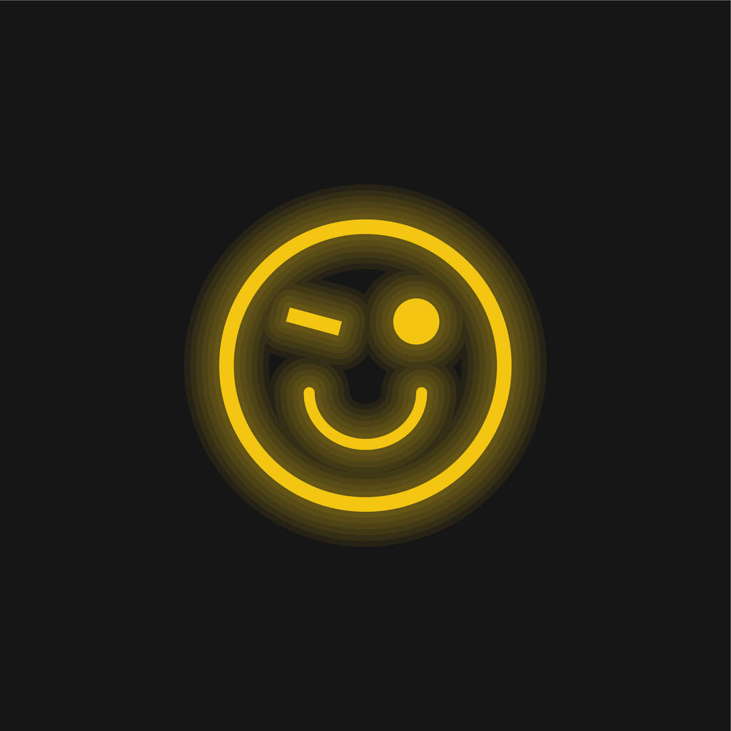 Mrugnij Emoticon Twarz żółta świecąca neon ikona - Wektor, obraz