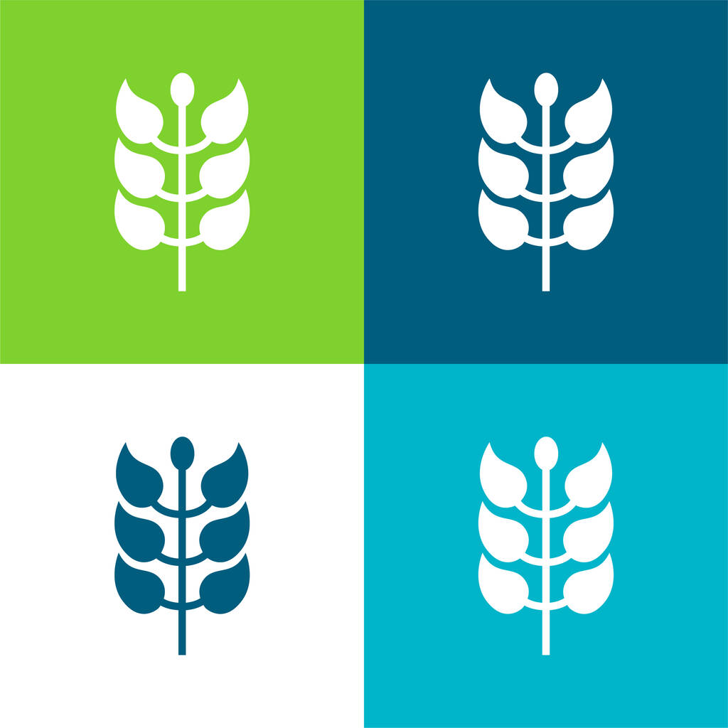 Κλάδος με φύλλα Επίπεδη τέσσερις χρώμα ελάχιστο σύνολο εικονίδιο - Διάνυσμα, εικόνα