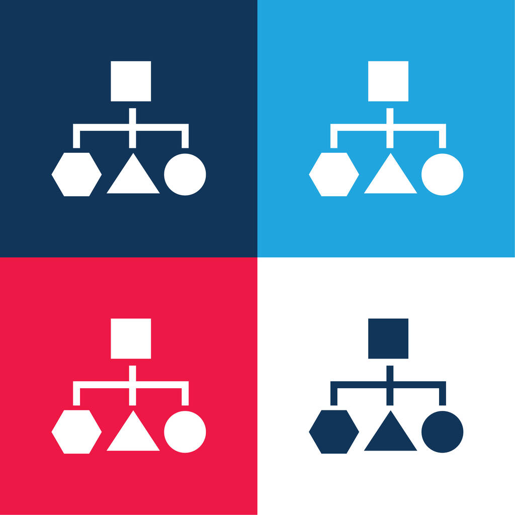 Block Scheme Of Geometrical Shapes blue and red four color minimal icon set - Vector, Image