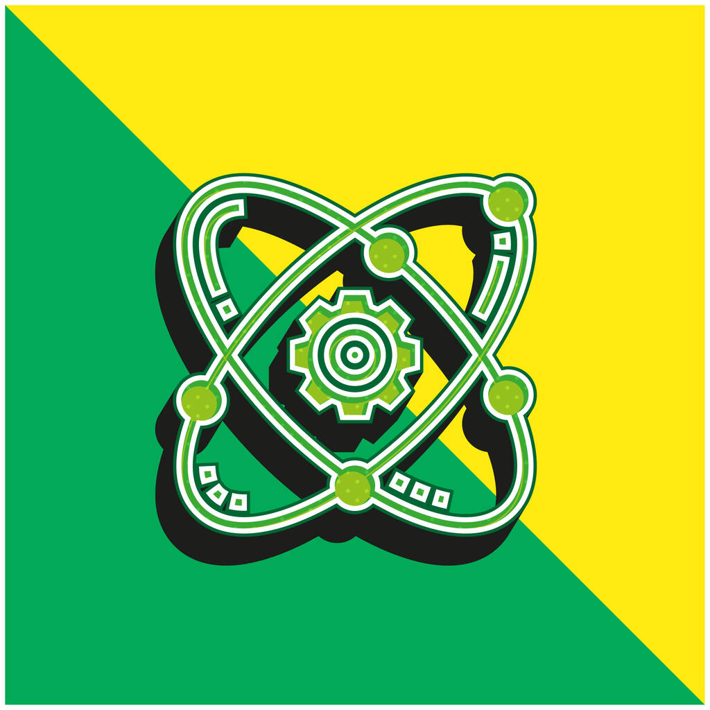 Átomo verde y amarillo moderno vector 3d icono del logotipo - Vector, imagen