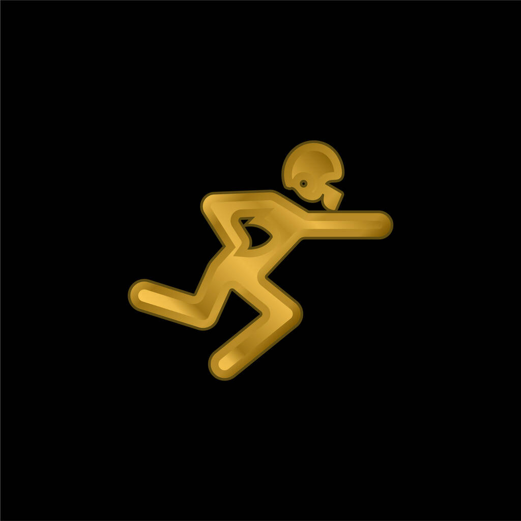 Giocatore di football americano in esecuzione con la palla placcato oro icona metallica o logo vettore - Vettoriali, immagini