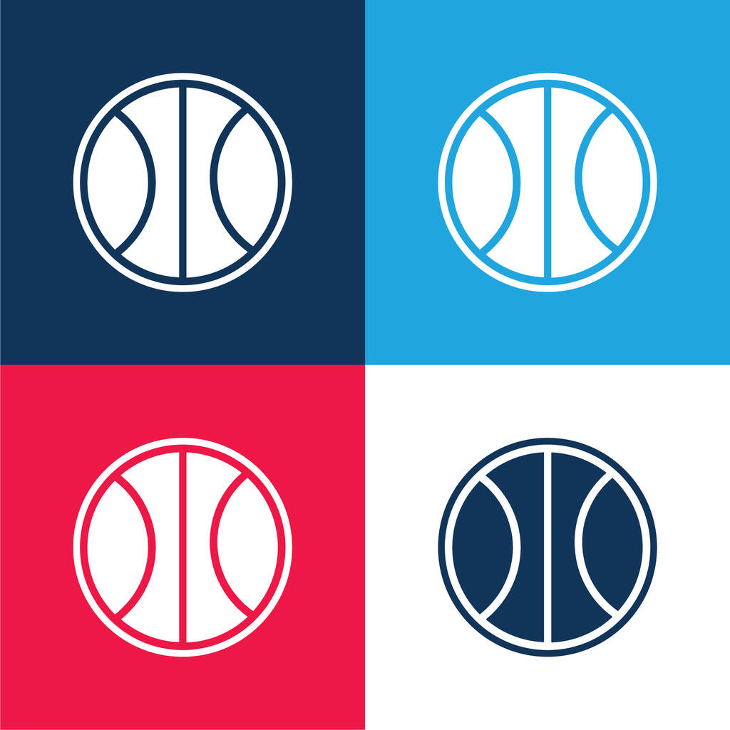 Koszykówka Ball niebieski i czerwony czterech kolorów minimalny zestaw ikon - Wektor, obraz