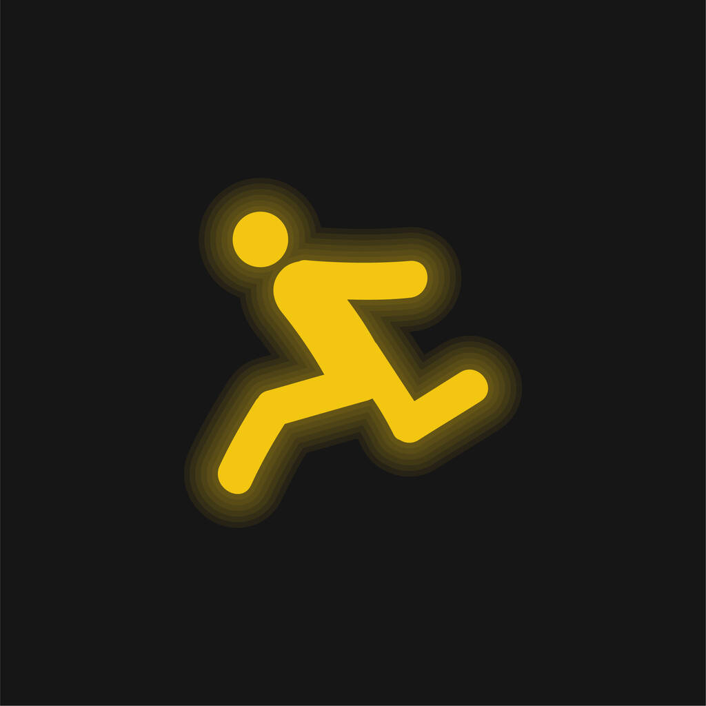 Sportler läuft gelb leuchtende Neon-Ikone - Vektor, Bild
