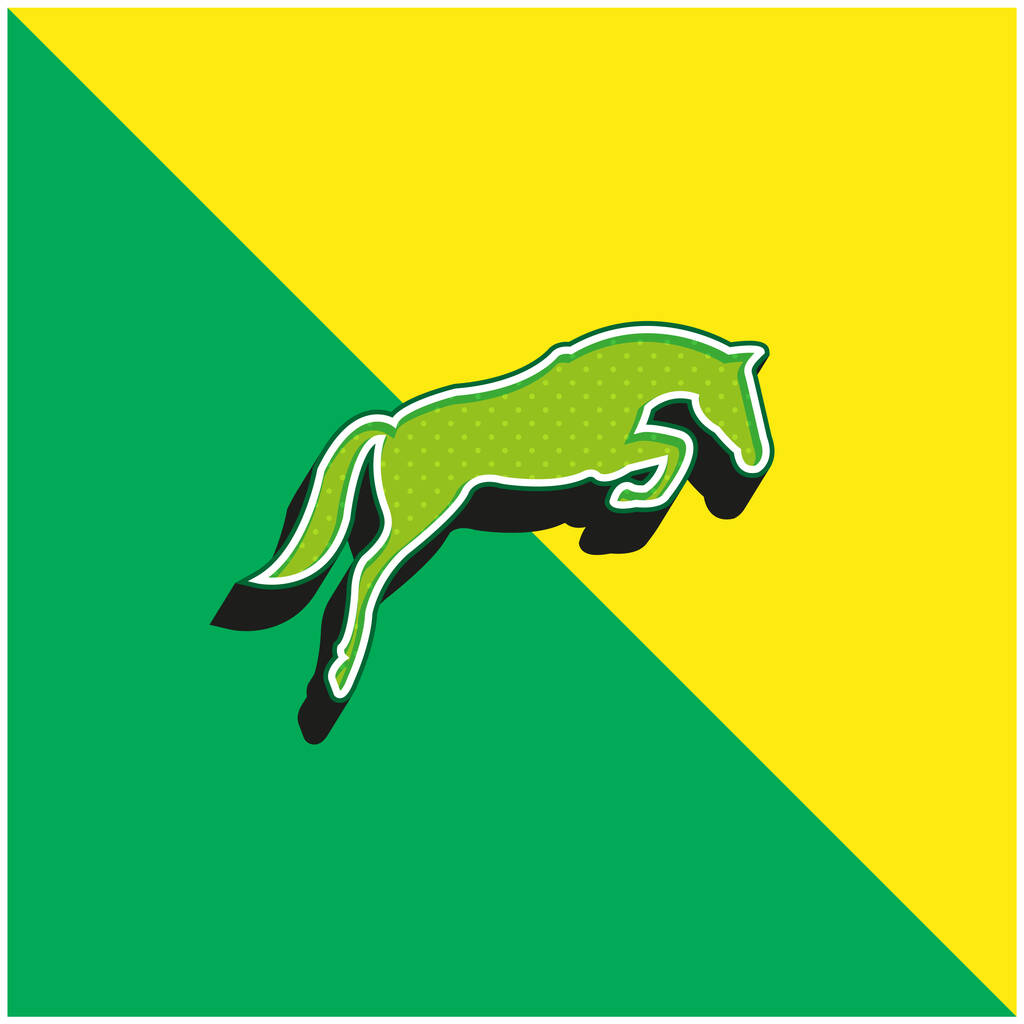 Musta hyppy hevonen kasvot etsivät maahan vihreä ja keltainen moderni 3d vektori kuvake logo - Vektori, kuva