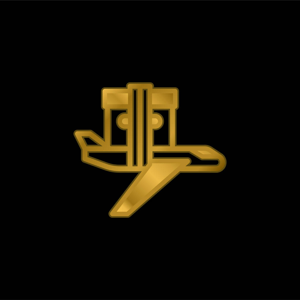 Avião banhado a ouro ícone metálico ou vetor logotipo - Vetor, Imagem