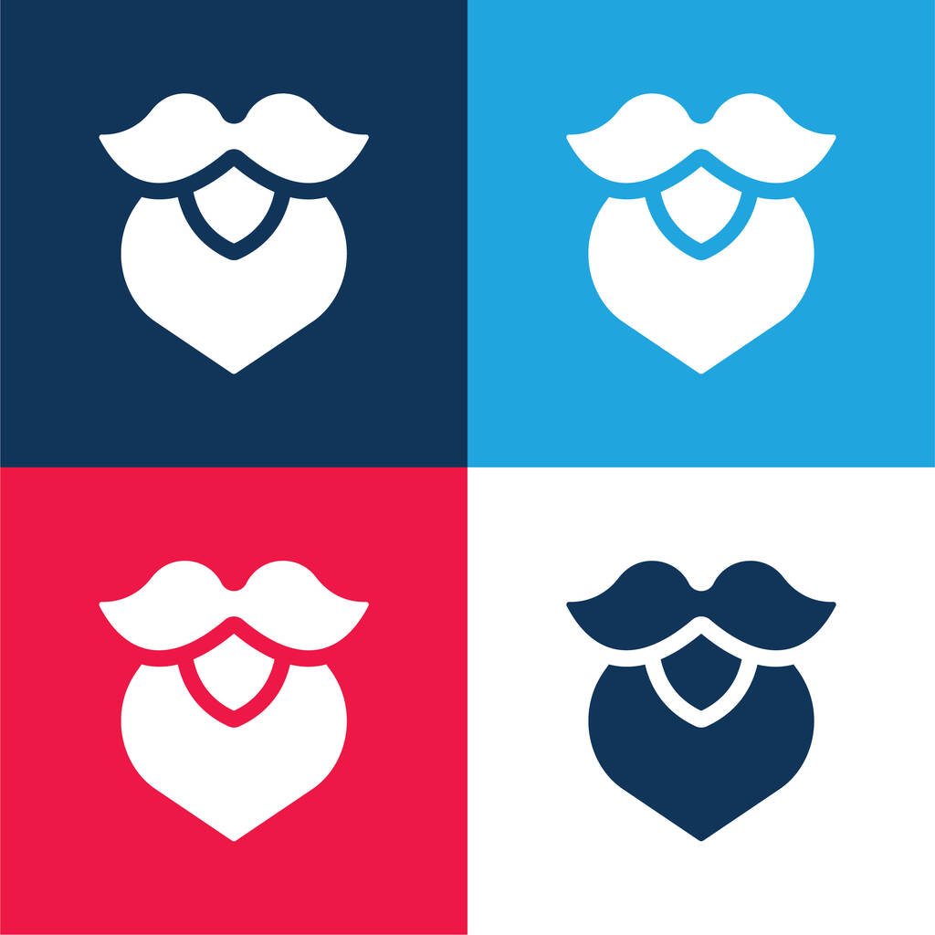 Борода синий и красный четыре цвета минимальный набор значков - Вектор,изображение